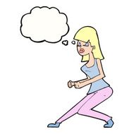 cartoon crazy dancing girl with thought bubble N8