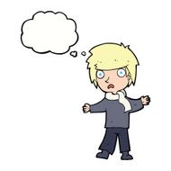 cartoon unhappy boy with thought bubble N50