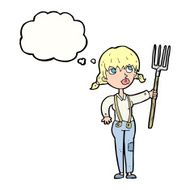cartoon farmer girl with thought bubble N8