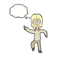 cartoon hippie man wearing glasses with thought bubble N9