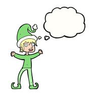 cartoon excited christmas elf with thought bubble N8