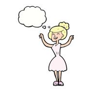 cartoon woman with raised arms thought bubble N9