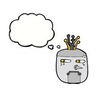 cartoon robot head with thought bubble N50