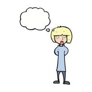 cartoon curious woman with thought bubble N45