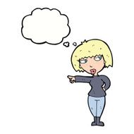 cartoon annoyed woman pointing with thought bubble N9