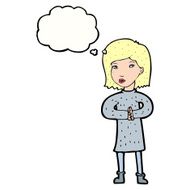cartoon calm woman with thought bubble N8