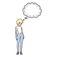 cartoon modern attractive woman with thought bubble N9