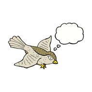 cartoon flying bird with thought bubble N18