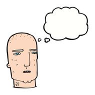 cartoon bald tough guy with thought bubble N17
