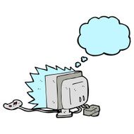 cartoon computer game with thought bubble