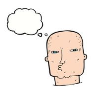 cartoon bald tough guy with thought bubble N18