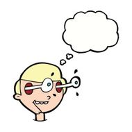 cartoon excited boy&#039;s face with thought bubble N9