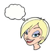 cartoon pretty female face with thought bubble N86