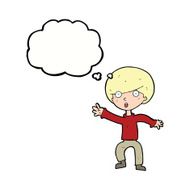cartoon panicking boy with thought bubble N9
