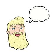 cartoon laughing bearded man with thought bubble N8