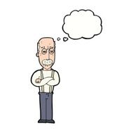 cartoon annoyed old man with thought bubble N59