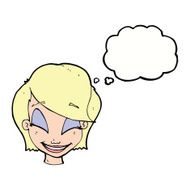 cartoon pretty female face with thought bubble N87