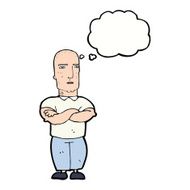 cartoon annoyed bald man with thought bubble N9