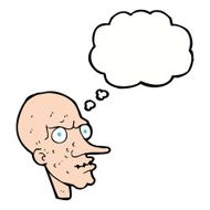 cartoon evil old man with thought bubble N17