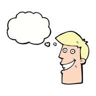 cartoon grinning man with thought bubble N78
