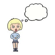 cartoon suspicious girl with thought bubble N9