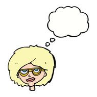 cartoon woman wearing spectacles with thought bubble N36