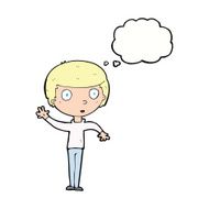 cartoon waving boy with thought bubble N16
