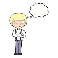 cartoon staring boy with thought bubble N20