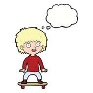 cartoon boy on skateboard with thought bubble N9