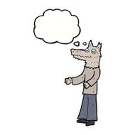 cartoon wolf man with thought bubble N39