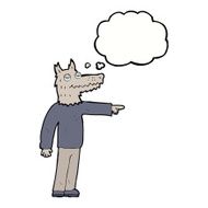 cartoon wolf man pointing with thought bubble N8