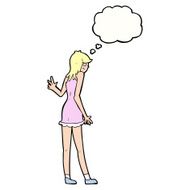 cartoon woman waving with thought bubble N305