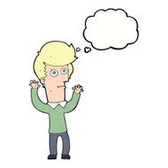 cartoon shocked man with thought bubble N97