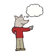 cartoon wolf man pointing with thought bubble N9