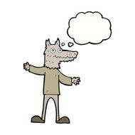 cartoon wolf man with thought bubble N40