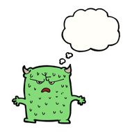 cartoon little alien with thought bubble N8