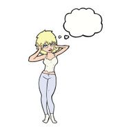 cartoon pretty woman with thought bubble N237