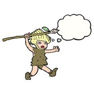 cartoon caveman with thought bubble N8