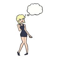 cartoon woman in cocktail dress with thought bubble N18
