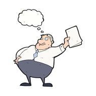 cartoon boss waving papers with thought bubble N8