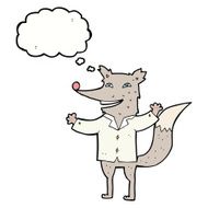 cartoon happy wolf wearing shirt with thought bubble N5