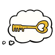 cartoon heart shaped key with thought bubble