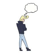 cartoon cool guy with thought bubble N8