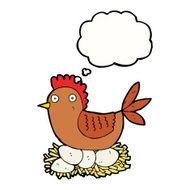 cartoon hen on eggs with thought bubble N8