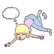 cartoon woman floating with thought bubble N8