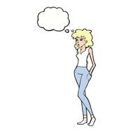 cartoon pretty woman with thought bubble N240