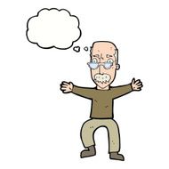 cartoon old man waving arms with thought bubble N9
