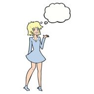 cartoon pretty woman in dress with thought bubble N42