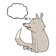 cartoon wolf sitting with thought bubble N4