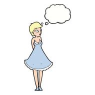 cartoon pretty woman in dress with thought bubble N43